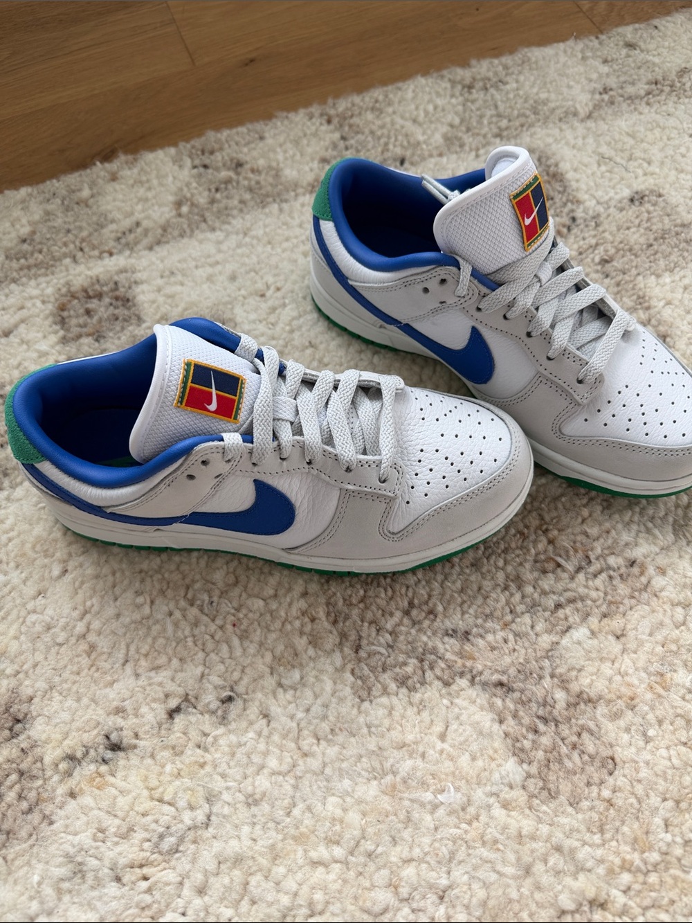 Women’s Nike Low Top Sneakers in White, Blue & Green worn once